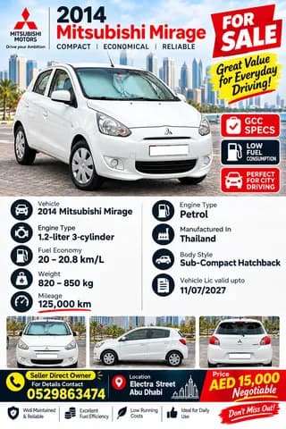 Used Mitsubishi Mirage 1.2 GLX 2014 Used Mitsubishi Mirage 1.2 GLX 2014 for sale