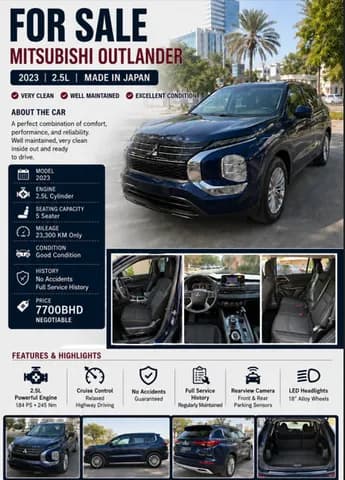 Used Mitsubishi Outlander 2.4L 2023 for Sale Used Mitsubishi Outlander 2.4L 2023 for Sale used_cars.forSale